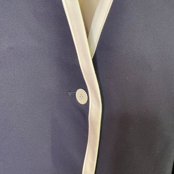 Chause Womens Classic Career Blazer  Blue White trim Tailored Jacket Size L New - Picture 3 of 10
